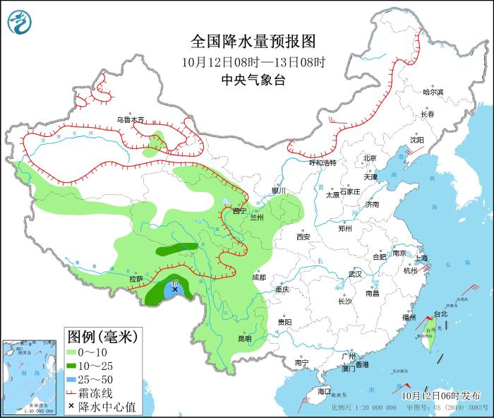 全國降水量預報圖(10月12日08時-13日08時) 全國降水量預報圖(10月12日08時-13日08時)