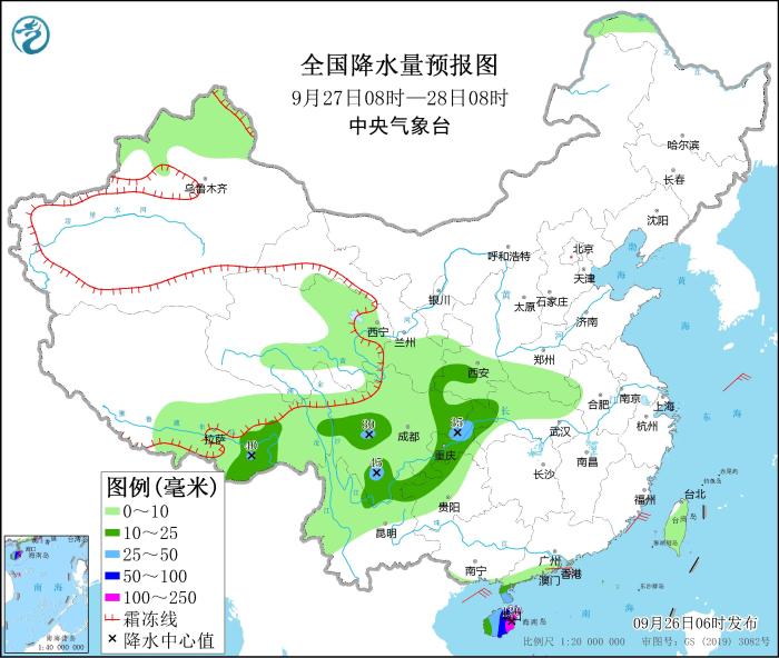 全國降水量預報圖(9月27日08時-28日08時) 全國降水量預報圖(9月27日08時-28日08時)