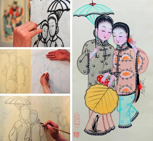 高密撲灰年畫：細心粉臉，眉眼巧畫