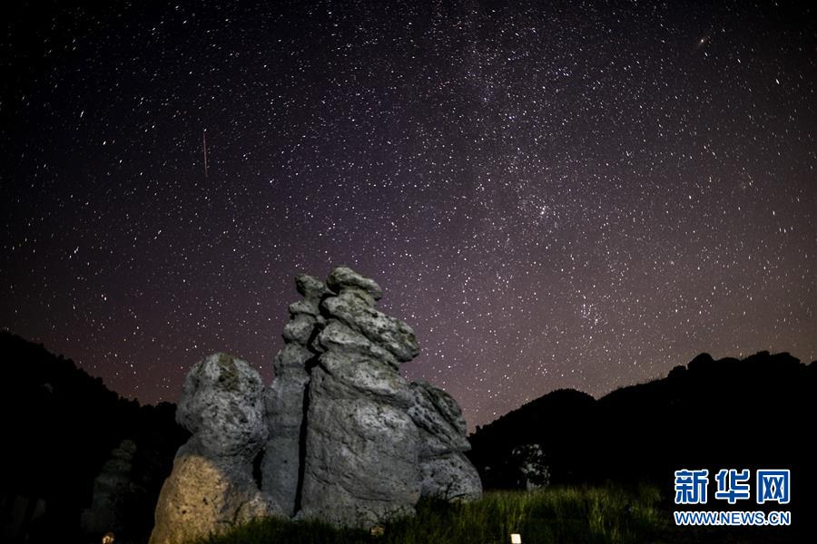 這是8月11日在北馬其頓斯科普里附近拍攝的英仙座流星雨（長時(shí)間曝光照片）。 新華社發(fā)（托米斯拉夫·格奧爾基耶夫攝）