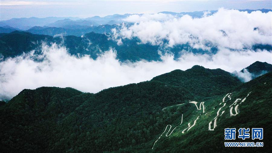9月17日無(wú)人機(jī)拍攝的陜西紫柏山國(guó)家森林公園。 雨后初霽，位于陜西省漢中市留壩縣的紫柏山國(guó)家森林公園內(nèi)云霧升騰，宛如畫(huà)境。 新華社記者 劉瀟 攝